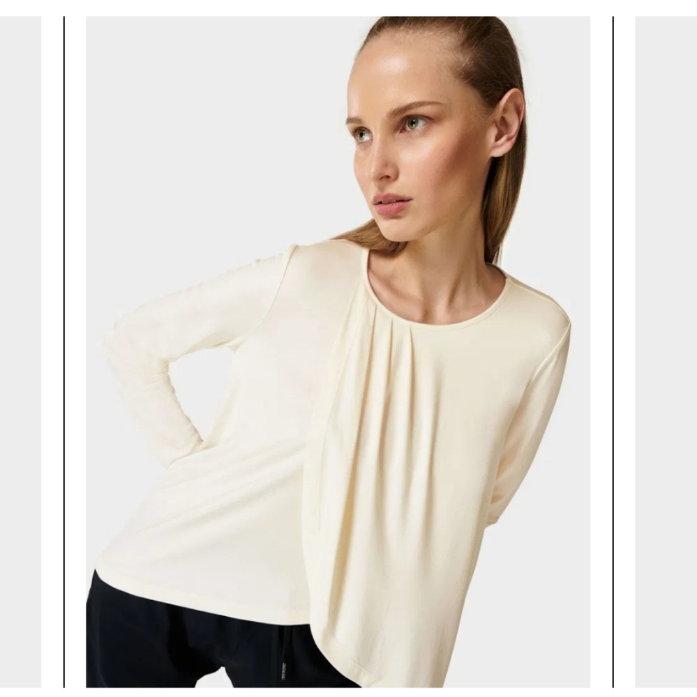 Sweaty Betty Tori Draped Crossover Top in Alabaster